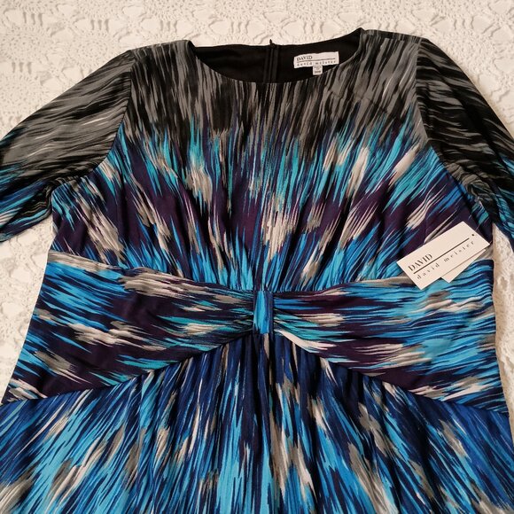 New David Meister Sheath Pencil Dress Starburst Knit Blue Gray 3/4 Slv 20W Women - Picture 3 of 11